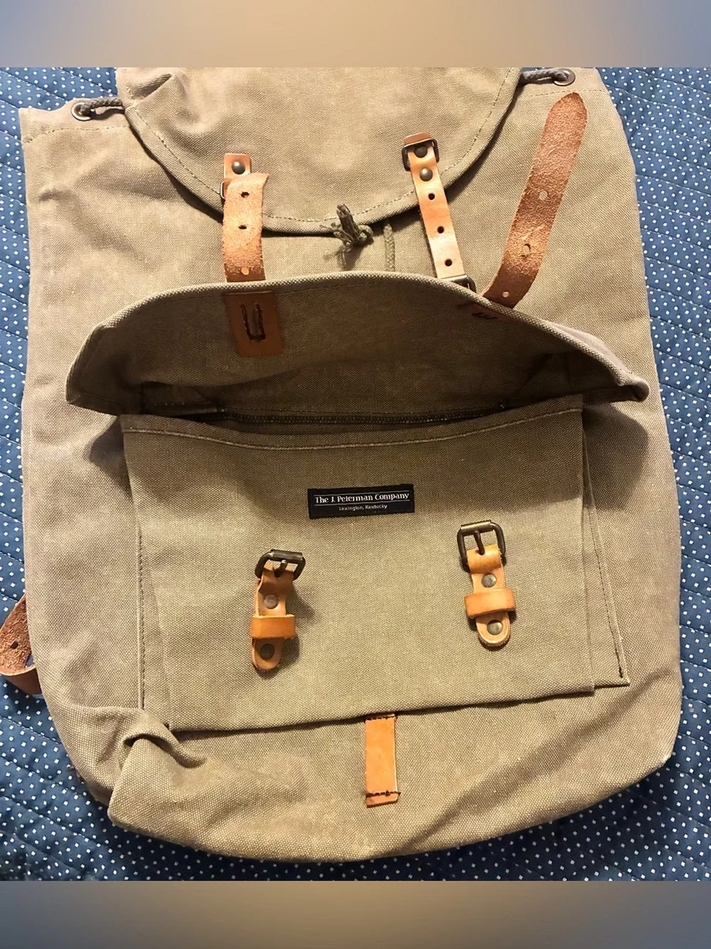 **NWOT** J. PETERMAN COMPANY HEAVY CANVAS/ LEATHER BACKPACK